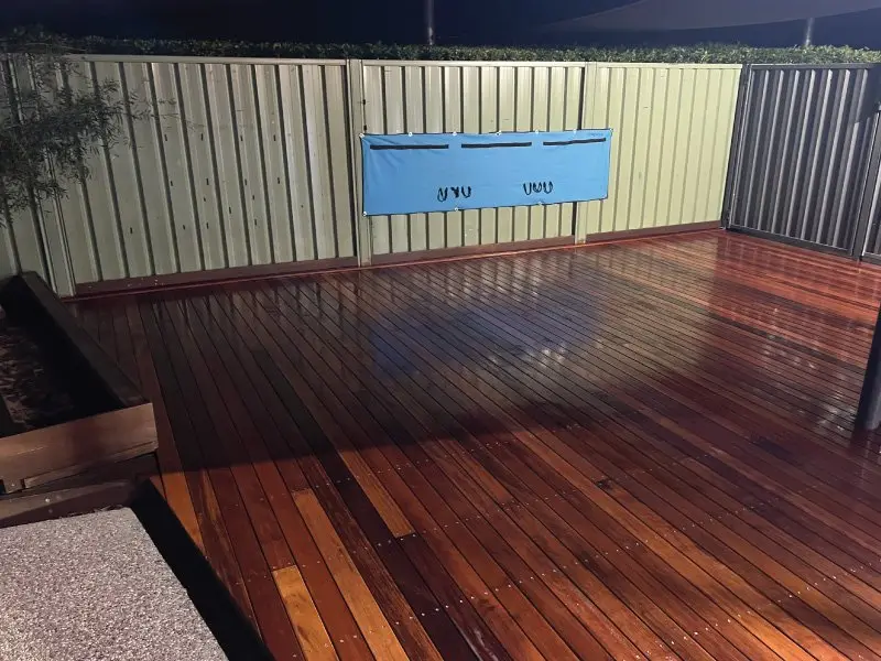 Finished deck with steps down to the yard