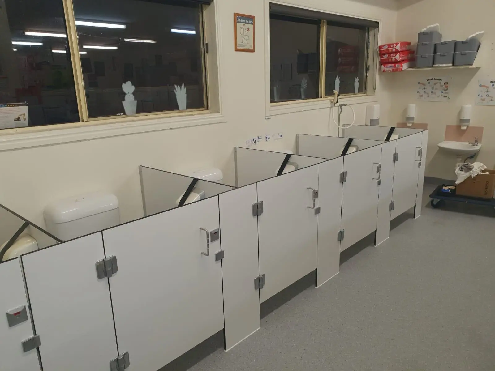 New privacy cubicles in a childcare centre bathroom